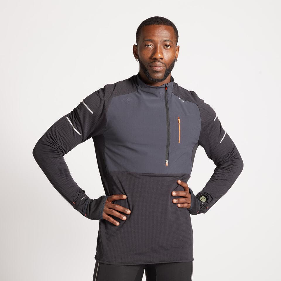 بلوز نیم زیپ رانینگ دکتلون / KIPRUN – مدل Warm Runnig zn / طوسی — تصویر ۵