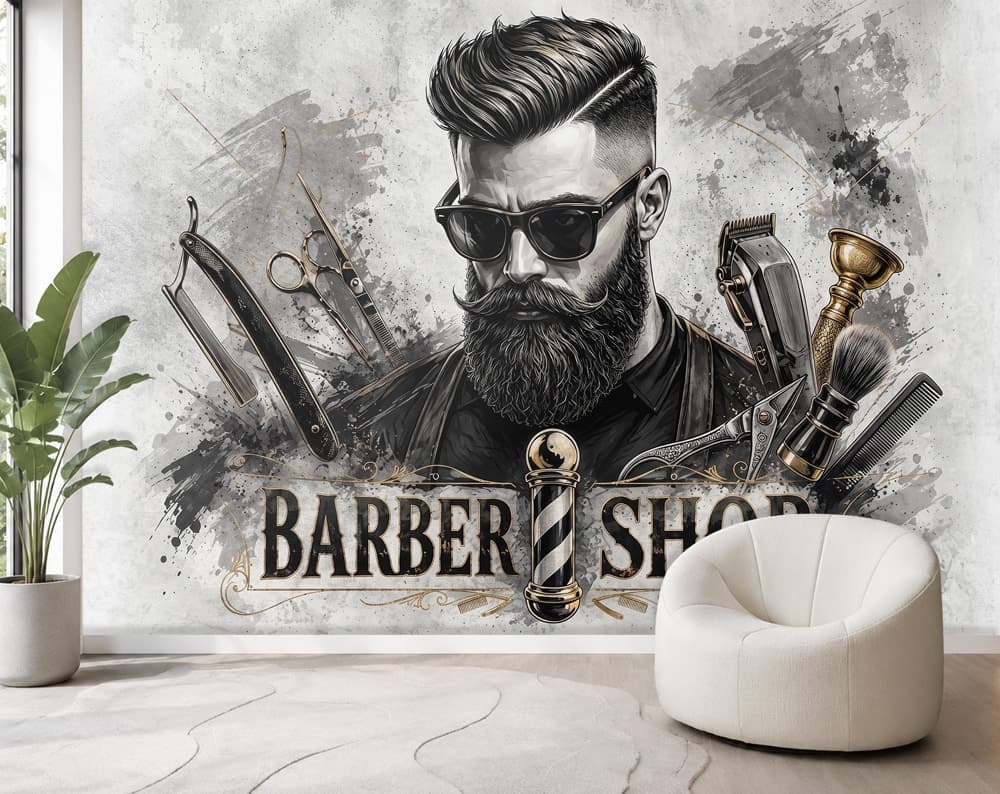 پوستر دیواری آرایشگاه مردانه طرح ریش و قیچی کلاسیک | کد DA-4071 مناسب دکور باربر شاپ — تصویر ۴