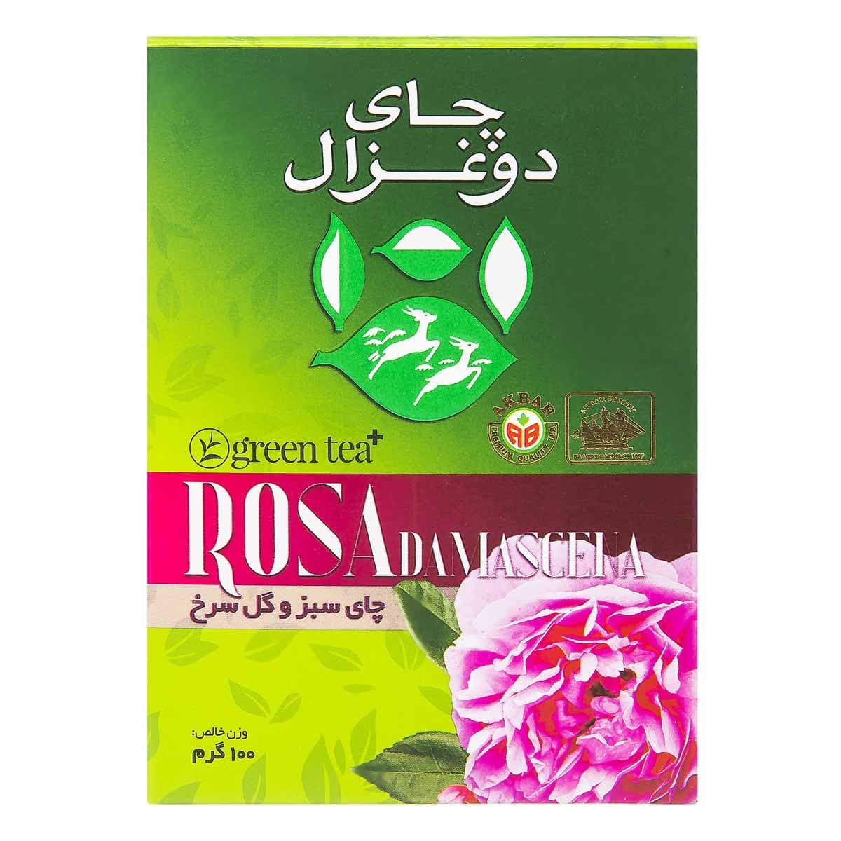 چای سبز و گل سرخ دو غزال 100 گرم