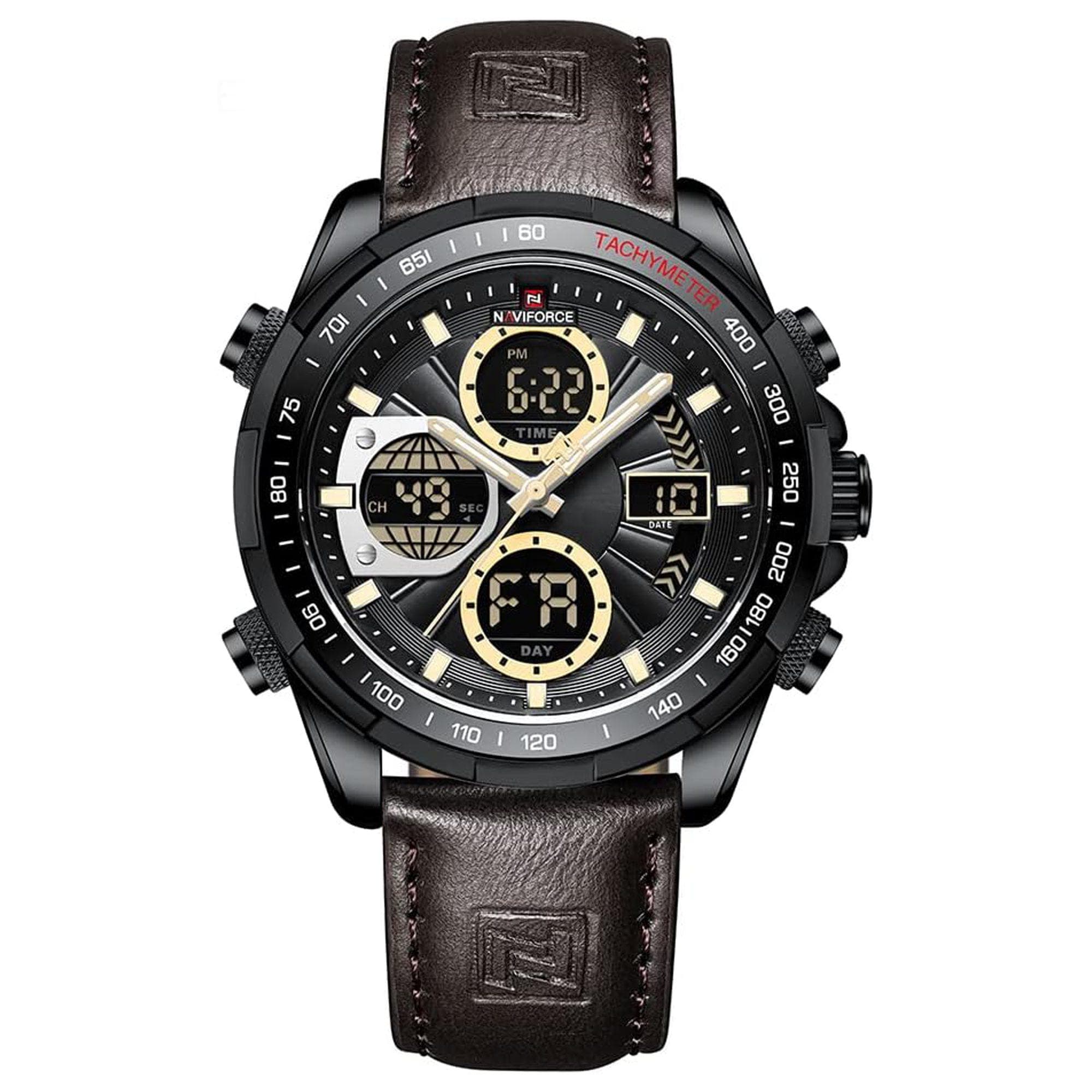 ساعت مچی مردانه Mens Digital Analog Watches Waterproof Sport Leather Band
