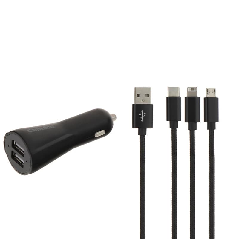 شارژر فندکی کملیون مدل DD823A+CDC016 به همراه کابل تبدیل USB-C/MicroUSB/لایتنینگ — تصویر ۲