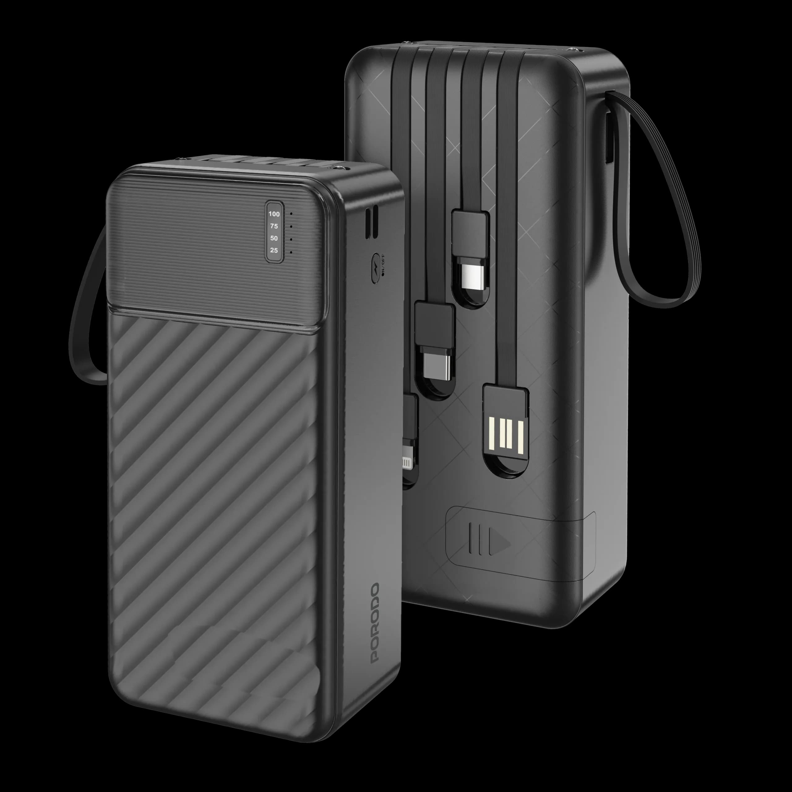 پاوربانک دسته‌دار Porodo مدل Piano 30000mAh با کابل‌های داخلی پورودو — تصویر ۲