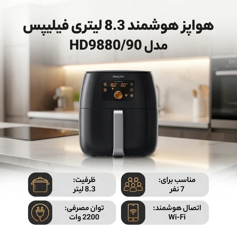 هواپز هوشمند 8.3 لیتری فیلیپس مدل HD9880/90 — تصویر ۲