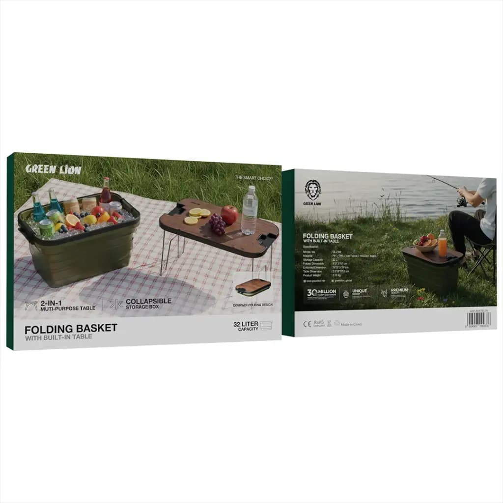 سبد تاشو چندمنظوره مدل Folding Basket With Built-In Table گرین لاین — تصویر ۳