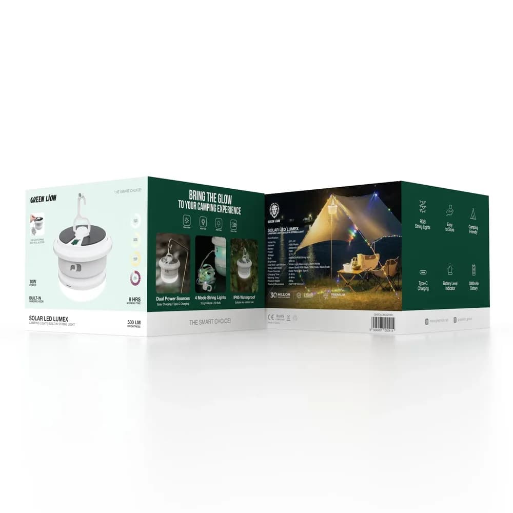 چراغ کمپینگ و ریسه نوری خورشیدی گرین لاین مدل Solar LED Lumex — تصویر ۵