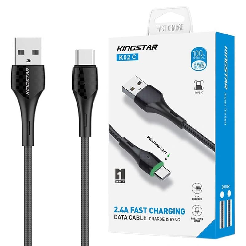کابل شارژ تایپ سی فست شارژ KingStar K20C 2.4A 1m — تصویر ۲
