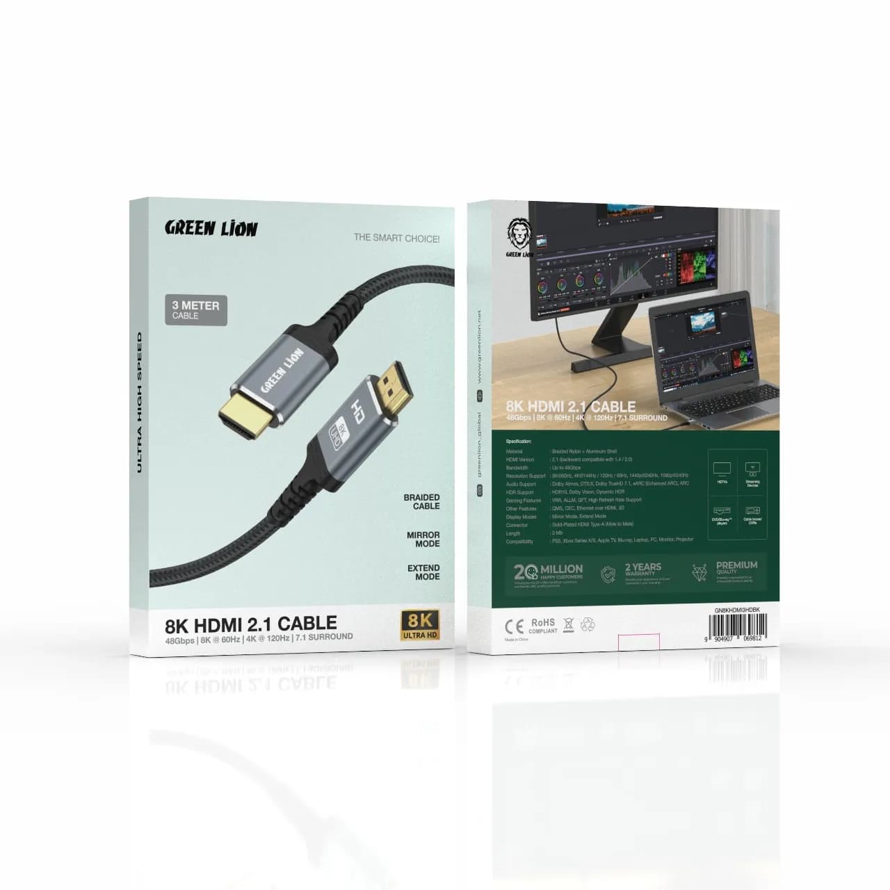 کابل HDMI بافته شده 3 متری مدل 8K Ultra HD گرین لاین — تصویر ۳