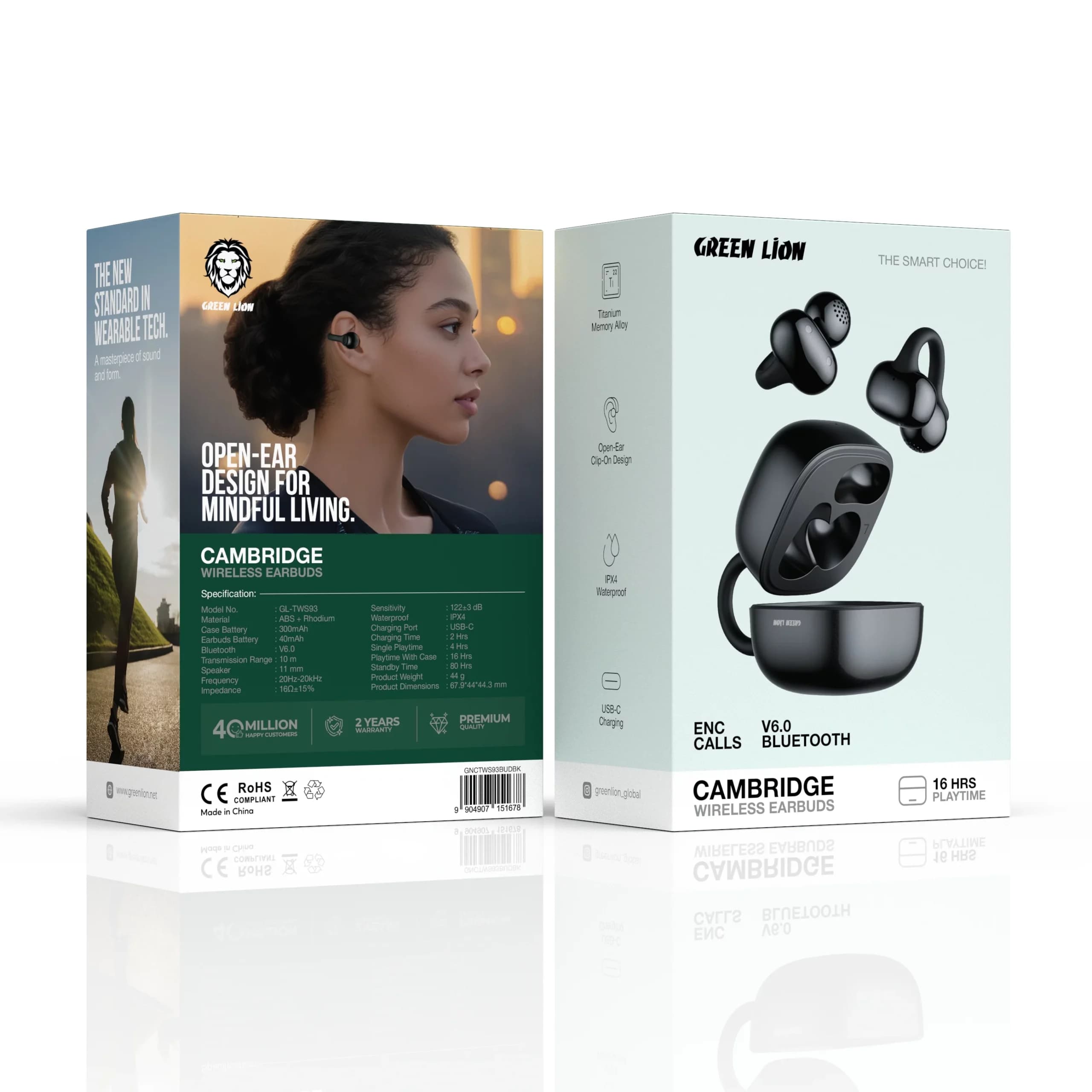ایربادز بی‌سیم کلیپسی Cambridge مدل Open‑Ear Clip گرین لاین — تصویر ۳