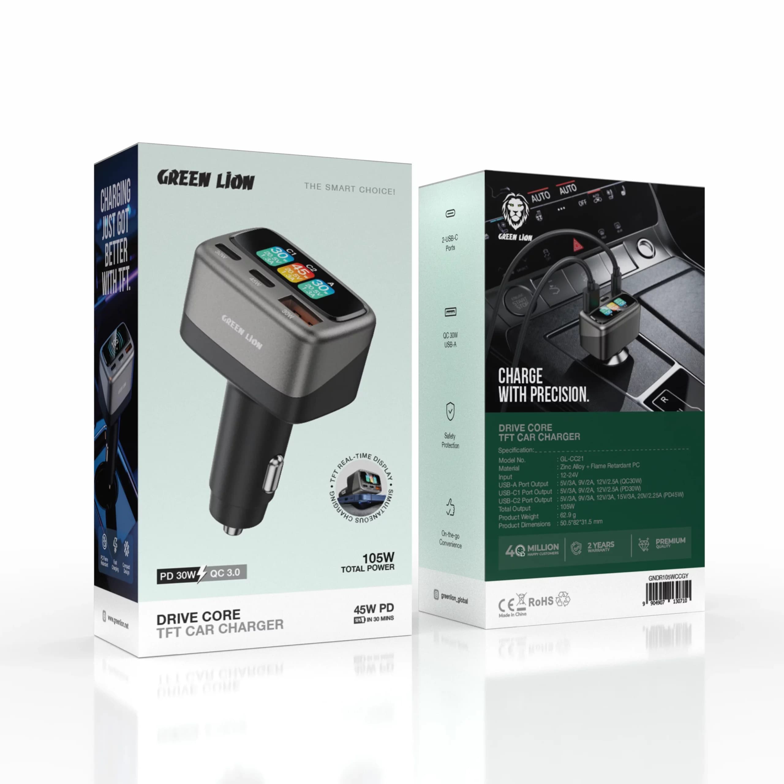 شارژر فندکی مدل Drive Core 105W TFT گرین لاین — تصویر ۳