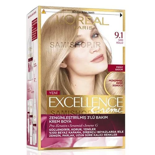 کیت رنگ مو لورآل مدل Excellence شماره 9/1 (بلوند خیلی روشن دودی) — تصویر ۲