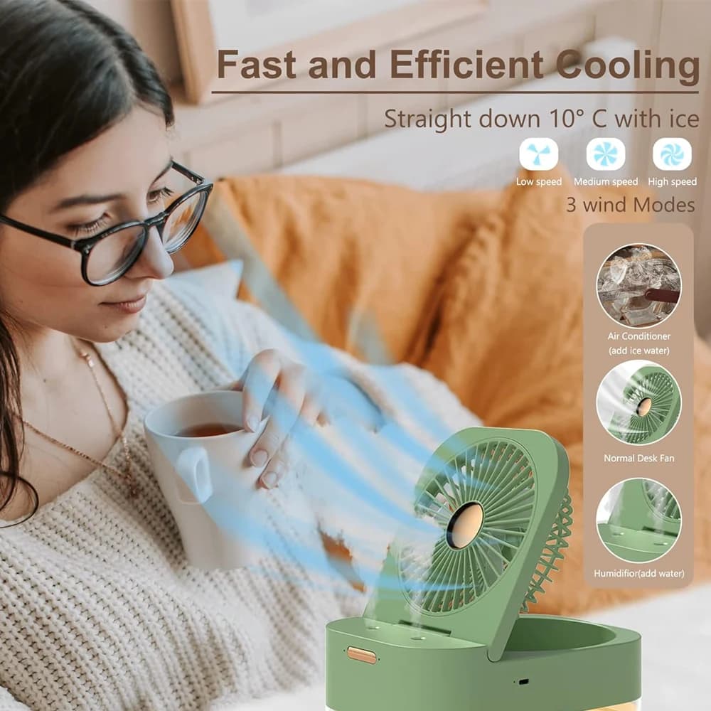 پنکه رومیزی مرطوب کننده هوا و چراغ خواب رومیزی اکیوز مدل Desktop Fan Night Light Humidifying Fan 2.5L Q7 — تصویر ۶