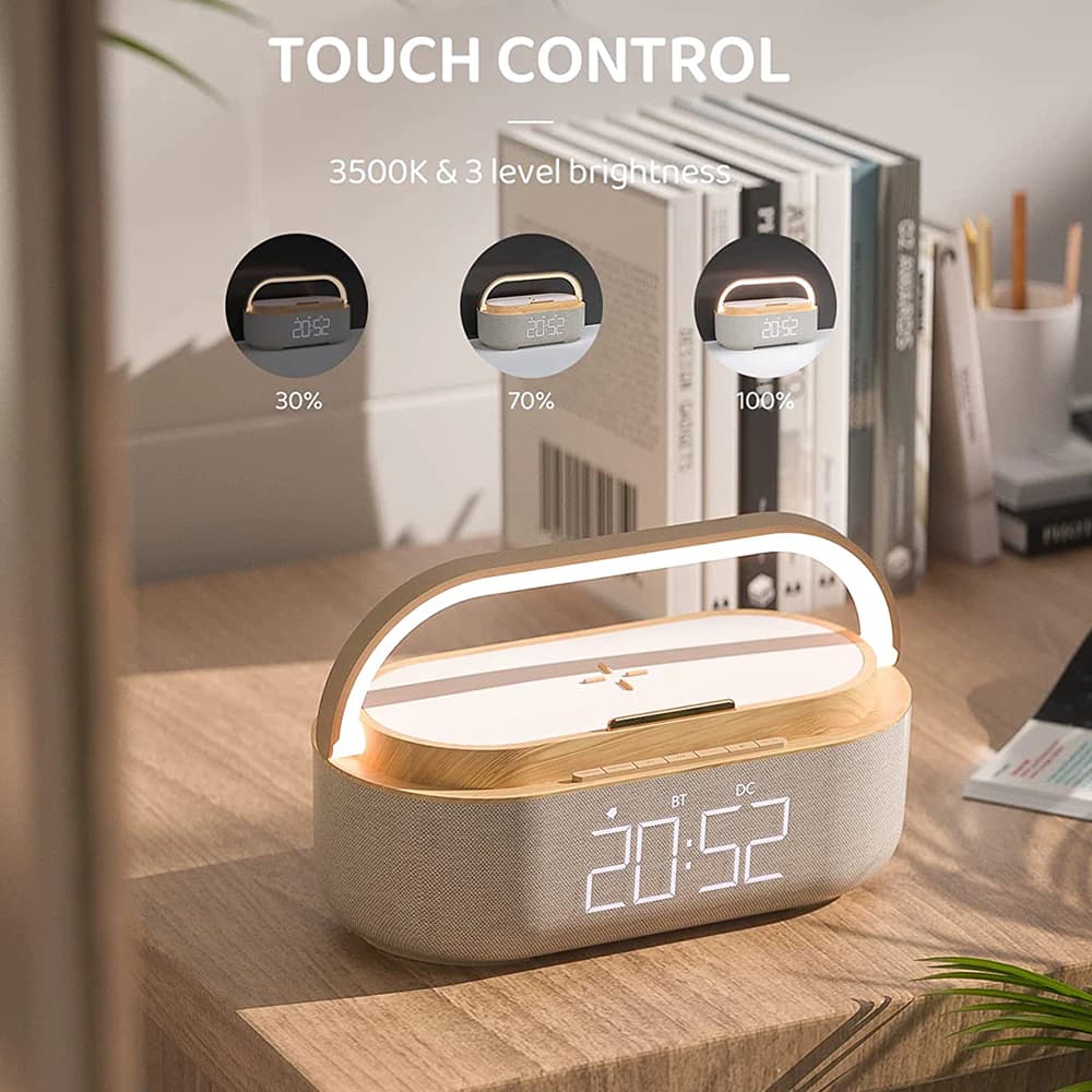 شارژر وایرلس و اسپيکر بلوتوثی کلوشر مدل Colsur 15W Wireless Charger Charging Station-Bluetooth Speaker-Alarm Clock LED Light — تصویر ۷