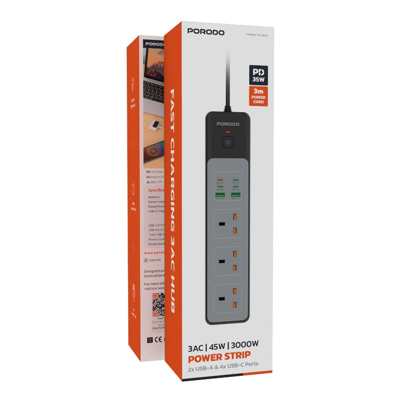 چندراهی برق چندمنظوره 3AC مدل Power Strip 3000W پرودو — تصویر ۳