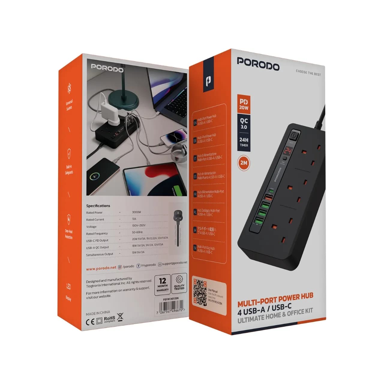چندراهی برق چندمنظوره Home & Office Kit 2M مدل PD-FWCH013 پورودو — تصویر ۳