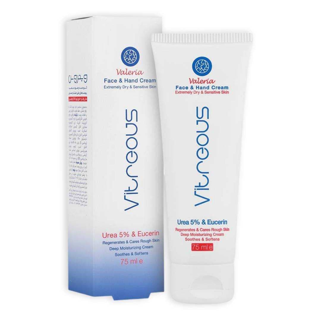 کرم تیوپی دست و صورت والریا ویتروس Vitreous حاوی اوره 5% و اوسرین حجم 75 میل