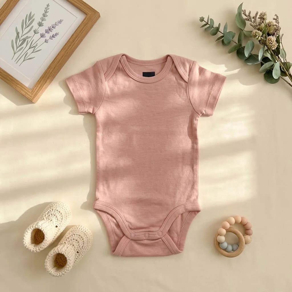 بادی آستین کوتاه نوزادی وارداتی ساده رنگ صورتی برند H&M