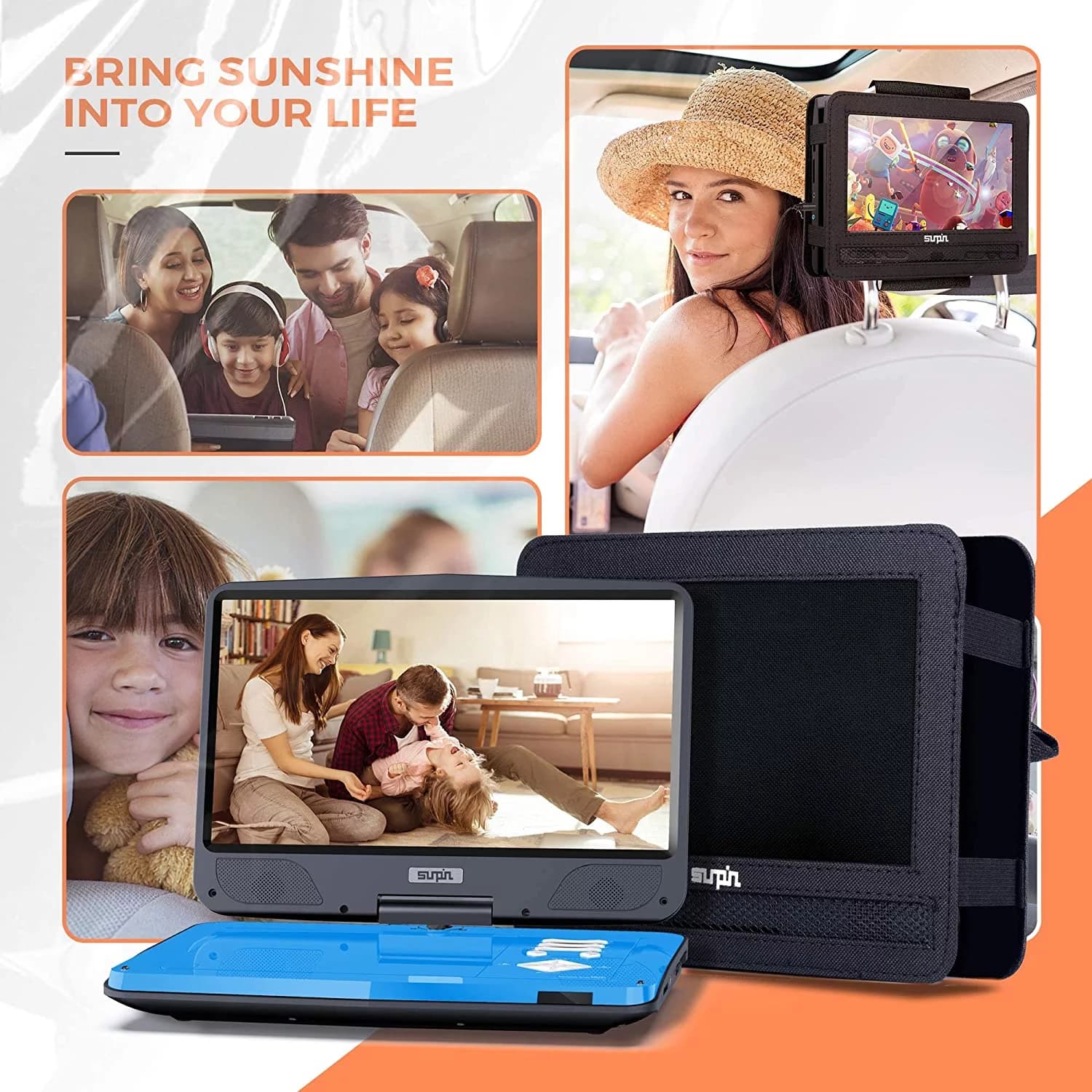 پخش کننده DVD قابل حمل 12.5 اینچی، صفحه نمایش HD 10.1 اینچی، باتری قابل شارژ برند Sunpin — تصویر ۴