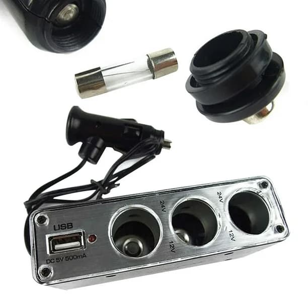 سوکت فندکی خودرو شارژر USB دوشاخه شارژر DC 12V/24V سه گانه با پورت USB — تصویر ۳