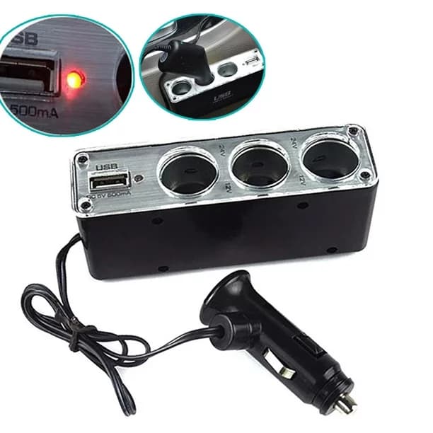 سوکت فندکی خودرو شارژر USB دوشاخه شارژر DC 12V/24V سه گانه با پورت USB — تصویر ۲