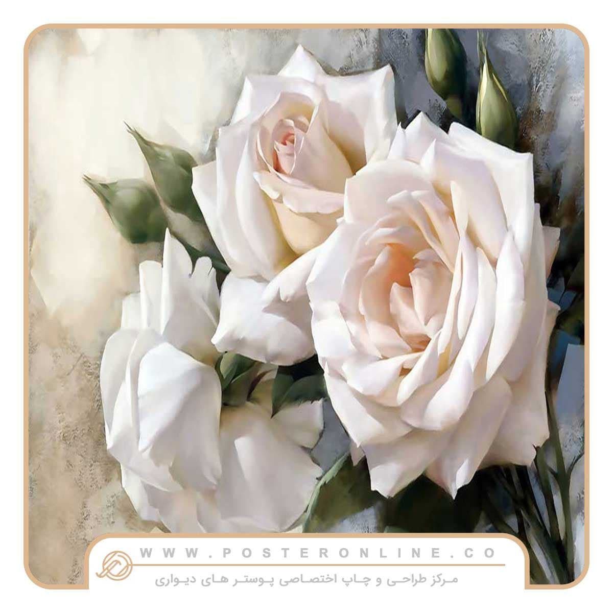 پوستر دیواری گل رز سفید کد F-8394 — تصویر ۲