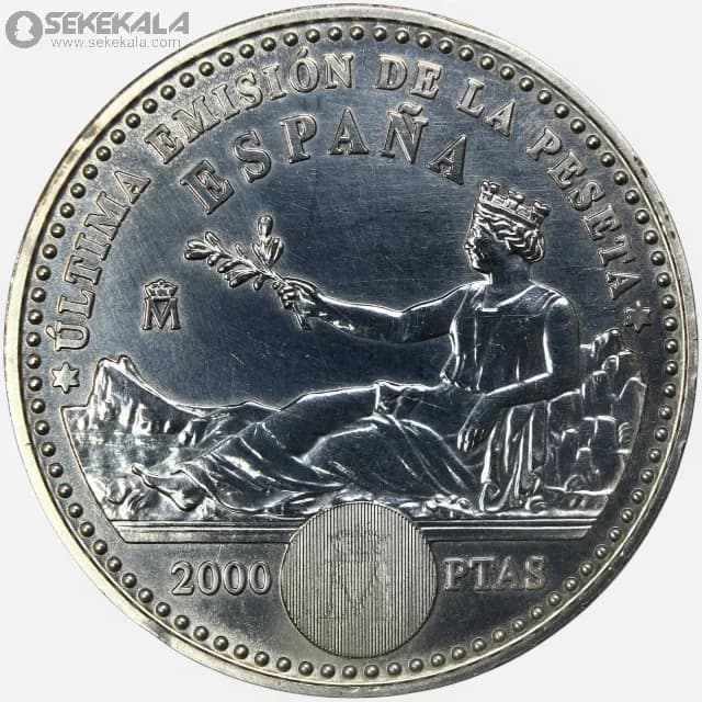 سکه 2000 پزوتا پروف نقره یادبودی اسپانیا 2001 (خوان کارلوس اول) — تصویر ۲
