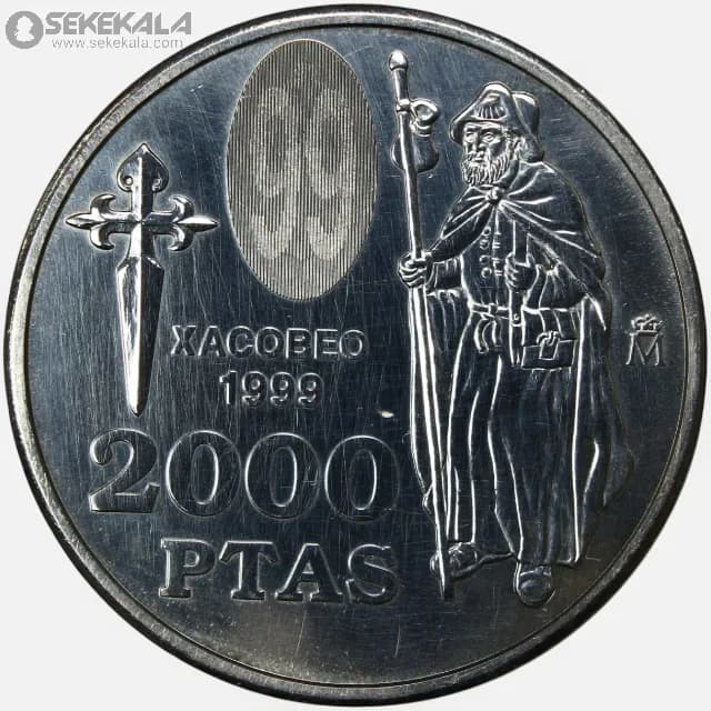 سکه 2000 پزوتا پروف نقره یادبودی اسپانیا 1999 (خوان کارلوس اول)
