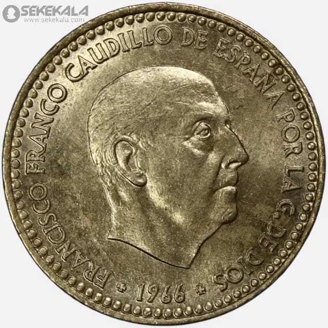 سکه 1 پزوتا اسپانیا 1966(فرانسیسکو فرانکو)(AU) — تصویر ۳