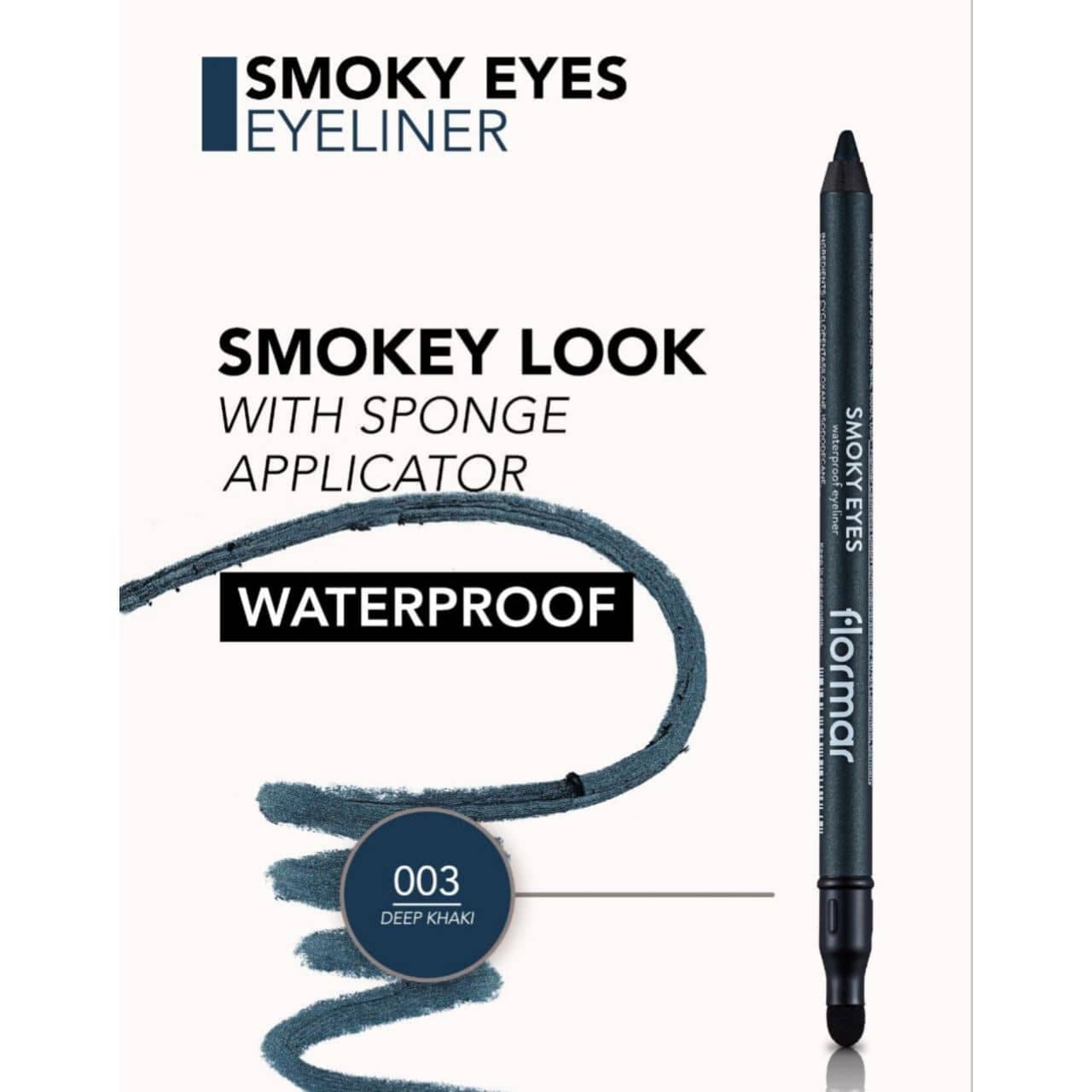 خط چشم اسموکی آیز ضدآب خاکی تیره فلورمارflormar مدل Smoky Eyes شماره 003 Deep Khaki — تصویر ۳