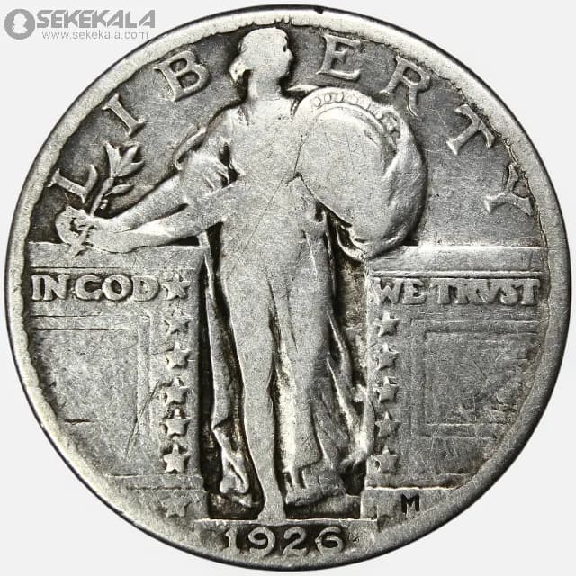سکه کوارتر (¼ دلار ) نقره آمریکا 1926 (standing Liberty)(بسیار کمیاب)