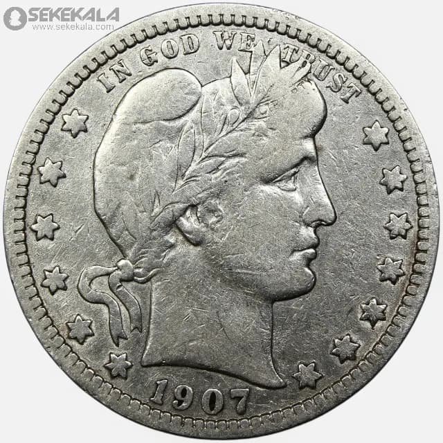 سکه کوارتر (¼ دلار ) نقره آمریکا 1907 (barber)(کمیاب)
