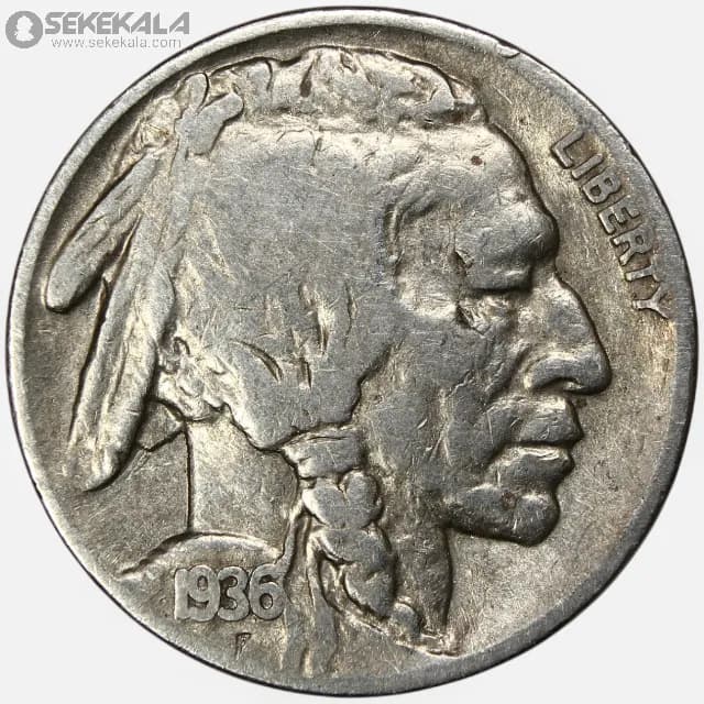 سکه 5 سنت قدیمی آمریکا 1936 S (بوفالو)