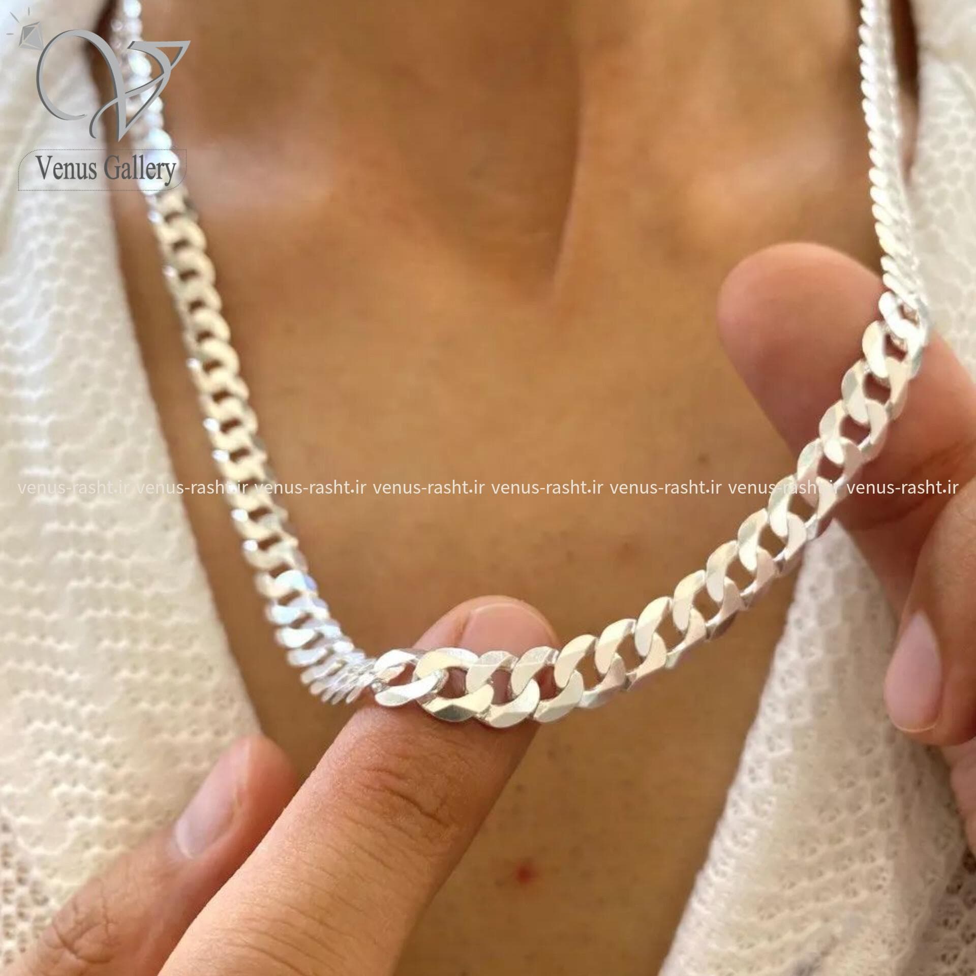 زنجیر نقره ایتالیا مدل کارتیه سه تراش کد 2533