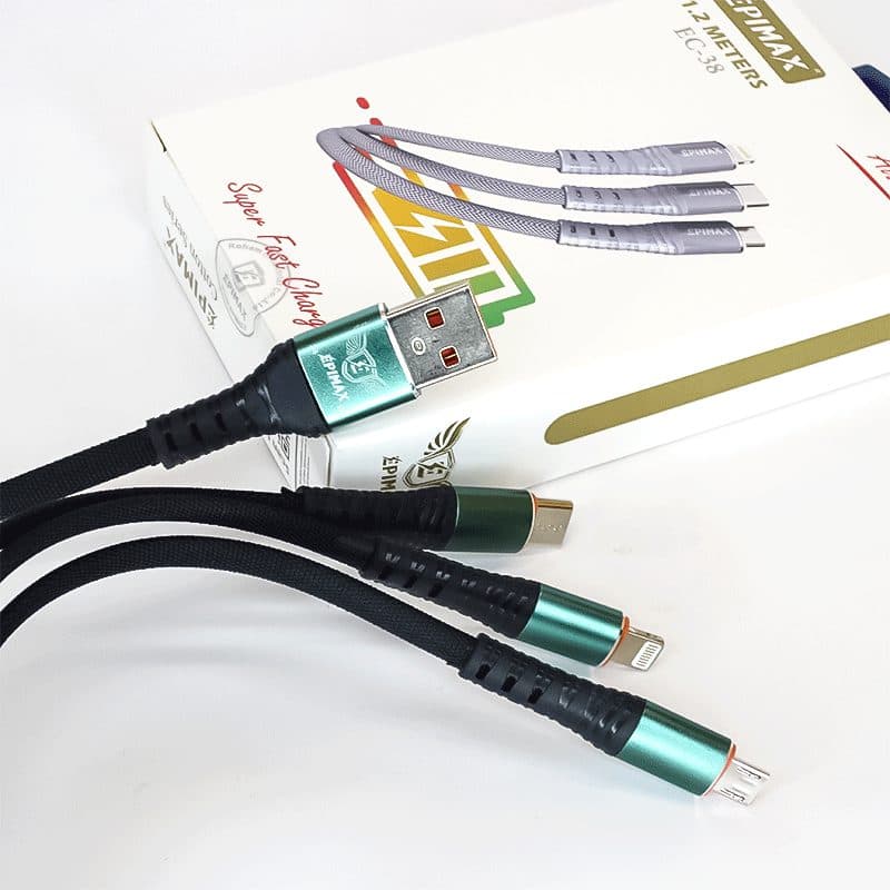 کابل شارژ سه کاره میکرو،تایپ سی و اپلEPIMAX EC-38