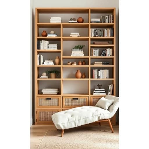 کتابخانه چوبی قفسه دکوراسیون منزل مبلمان اورلین مدل 967471 — تصویر ۲