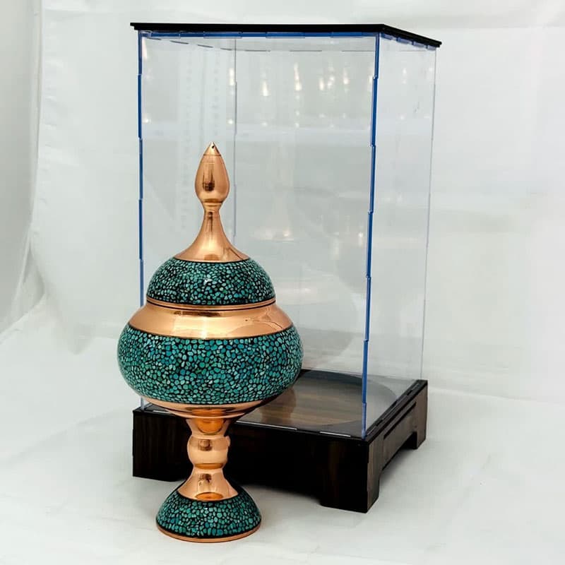 شکلات خوری فیروزه کوبی ارتفاع 25 سانت با جعبه طلقی — تصویر ۵