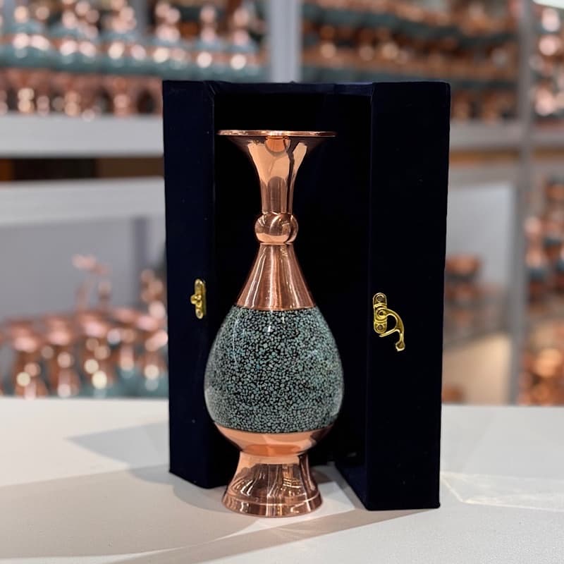 گلدان فیروزه کوبی 25 سانتی با جعبه هدیه مخمل — تصویر ۲