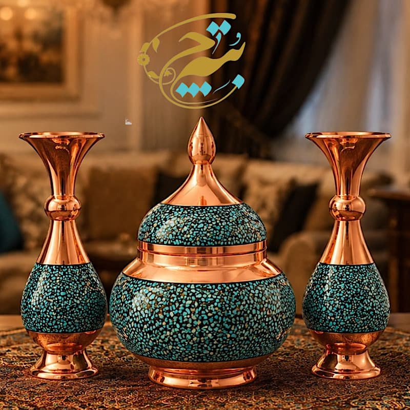 فیروزه کوبی ست هدیه (قندان+جفت گلدان۱۶) به همراه جعبه