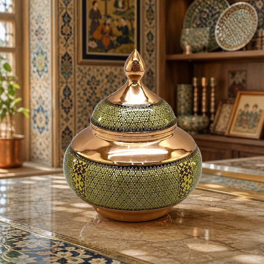 قندان مس و خاتم کاری شالدار 25 سانت — تصویر ۲