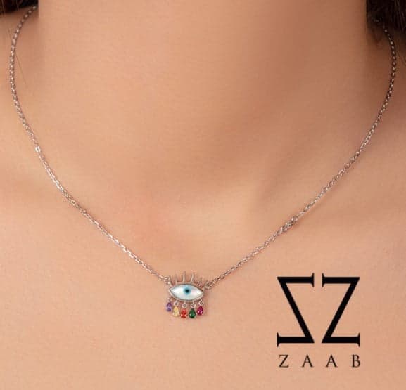 گردنبند نقره چشم مژه دار