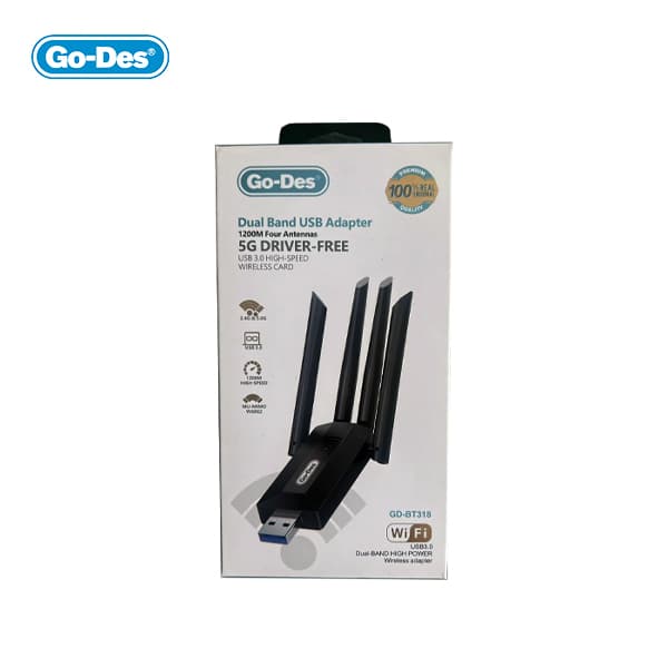 دانگل وای فای USB دوباند و چهار آنتن گودس مدل GO-DES BT318 — تصویر ۲