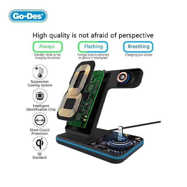شارژر وایرلس گوشی،ساعت و ایرپاد گودس مدل GO-DES GD-WL383 — تصویر ۴