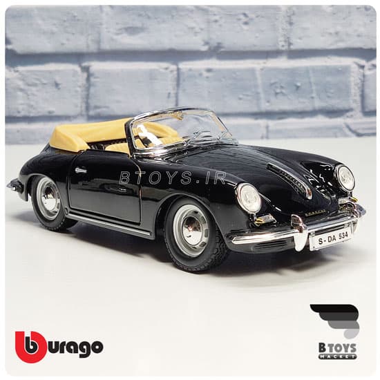 ماکت پورشه 356 کابریولت 1961 مشکی بوراگو (Porsche 356b cabriolet Burago) — تصویر ۴