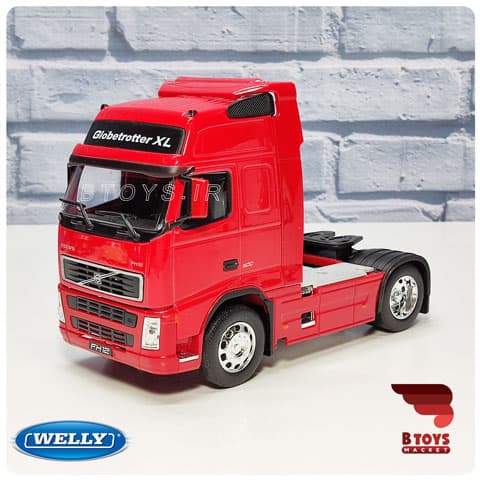 ماکت کشنده کامیون ولوو fh12 تک محور قرمز ویلی (VOLVO FH12 welly)مقیاس 1/32