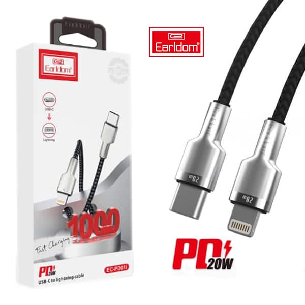 کابل فست شارژ TYPE-C به لایتنینگ ارلدام مدل Earldom EC-PD01C-I 20W 1m — تصویر ۲