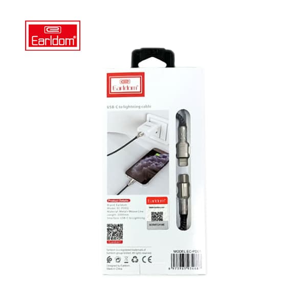 کابل فست شارژ TYPE-C به لایتنینگ ارلدام مدل Earldom EC-PD01C-I 20W 1m — تصویر ۵