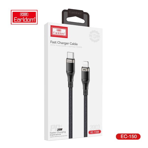 کابل فست شارژ TYPE-C به لایتنینگ ارلدام مدل Earldom EC-150C-L 20W 2.0m