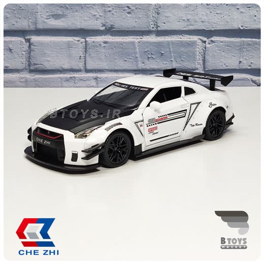 ماکت ماشین فلزی نیسان جی تی آر سفید دودزا چژی مقیاس:1/24 (NISSAN GTR Chezhi)