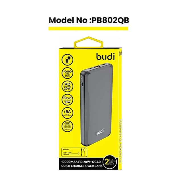 پاوربانک فست بودی مدل BUDI PB802QB ظرفیت 10000 میلی آمپر ساعت