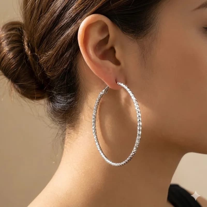 گوشواره حلقه‌ای تراش‌دار استیل | ضدحساسیت (Diamond Cut) — تصویر ۲