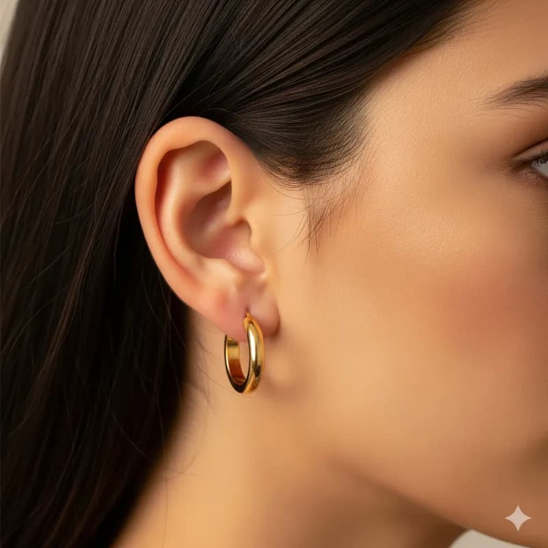 گوشواره حلقهای ساده طلایی (مدل کلاسیک/Classic Gold) — تصویر ۲